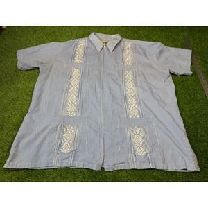 GUAYABERA‎ The Genuine Haband Mens Short Sleeve Button Up Shirt Blue Stripe XL